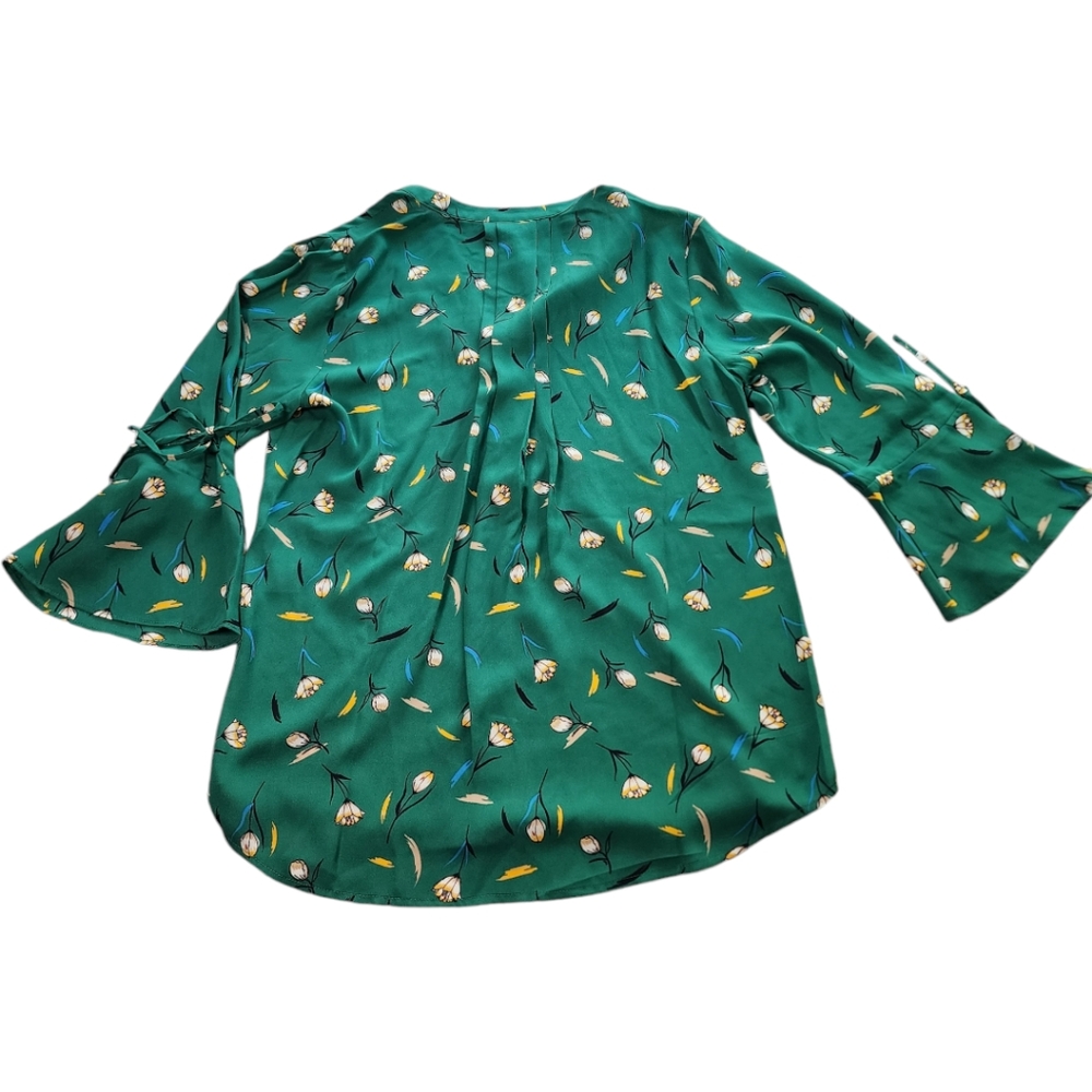 41 Hawthorn Trina Green Floral 3/4 Length Tie Sleeve Blouse Size XS - Picture 3 of 15